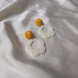 Yellow & White Abstract Drop Earrings