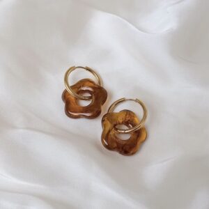 Brown Tortoiseshell Flower Hoop Earrings