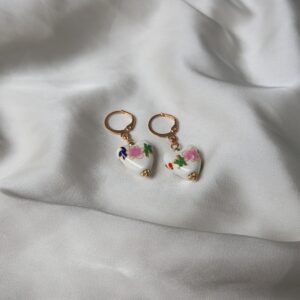 Gold Hoop Floral Heart Earrings