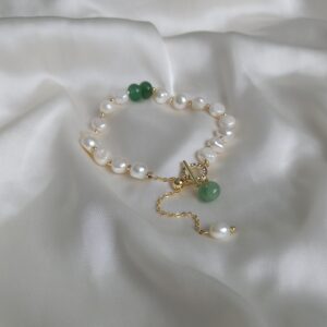 Green Bead Pearl Charm Bracelet