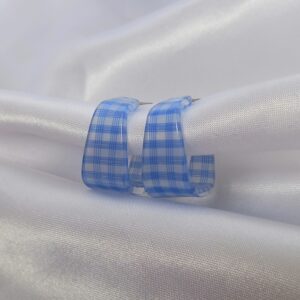 Blue Check Hoop Earrings