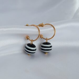Black & White Stripe Hoop Earrings