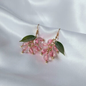 Pink Bead Grape Drop Earrings