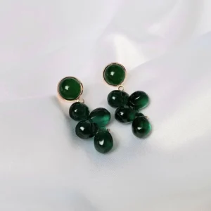 Green Beaded Cluster Drop Earrings
