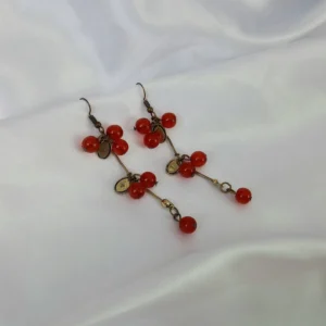 Red Beaded Dangle Earrings