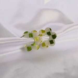 Green & White Patterned Hoop Earrings