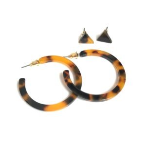 Tortoiseshell Print Hoop & Stud Earring Set