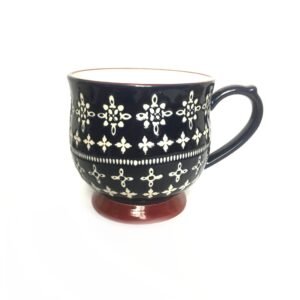 Large Navy Blue Pattern Mug - Coffee Cup, Gifts For Her, Herbal Tea Cup, Mosaic Style, Tapas Style, Moorish Style, Burgundy & Blue Mug