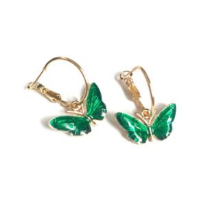Gold and Green Butterfly Charm Drop Earrings