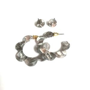 Grey & White Hoop Earrings & Studs Set