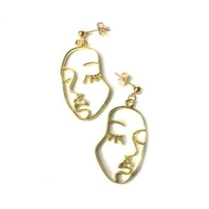 Gold Outline Face Drop Earrings