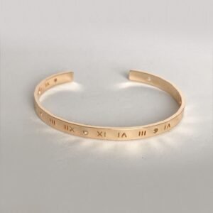 Gold Plated Roman Numerals Bangle Bracelet - Gold Jewellery, Accessories, Gold Bangle, Bangle Jewellery,Minimal Bangle Bracelet,Gift For Her