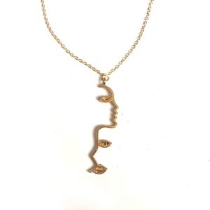 Gold Abstract Face Outline Necklace - Art Feminist Necklace,Liberal Art Jewelry,Novelty,Funky Jewellery,Picasso Face Necklace, Abstract