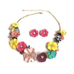 Gold Flower & Butterfly Necklace and Earring Set
