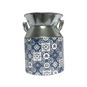 Morocco Style Metal Blue & White Churn - Morocco Churn, Blue Vase, Metal Jug, Flower Arranging, Decorative Jug, Homeware, Flowers,Home Decor