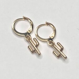 Gold Hoop Cactus Drop Earrings