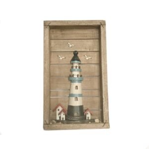 Lighthouse, Seaside picture, 3D framed picture, Blue and white lighthouse, Driftwood, Wooden, Seascape, Home Decor, Beach Decor, Cottage