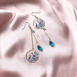 Gold and Blue Peacock Drop Earrings