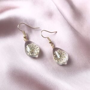White Flower Resin Teardrop Earrings