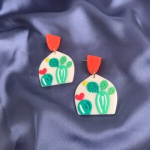 Cactus Print Acrylic Drop Earrings