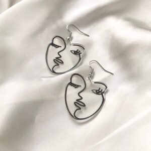 Silver Wire Face Drop Earrings