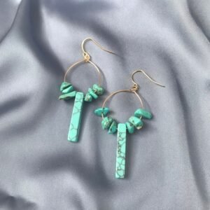 Turquoise Stone Chip Hoop Earrings