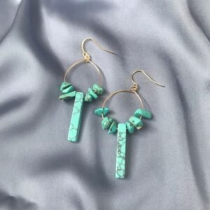 Blue Stone Hoop Drop Earrings