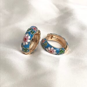 Blue Enamel Flower Hoop Earrings