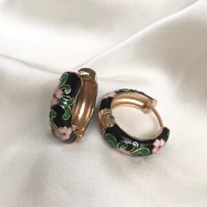 Black Cherry Blossom Hoop Earrings