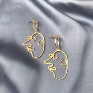 Gold Abstract Face Drop Earrings