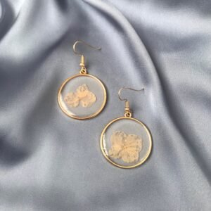 White Flower Resin Circle Drop Earrings