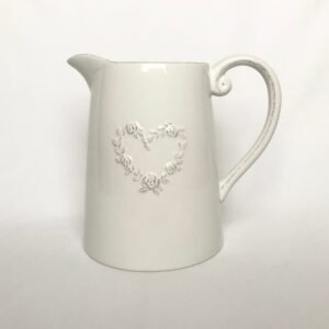 Rustic White Heart Jug - White Jug, White Vase, White Ceramic Jug, Decorative Jug, Homeware, Home Decor, Tall Jug, Tall Vase, Ceramic Decor