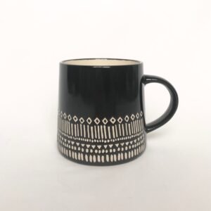 Large Black Pattern Mug - Coffee Cup, Gifts For Her, Herbal Tea Cup, Mosaic Style, Tapas Style, Moorish Style, Cream Mug, Black Mug