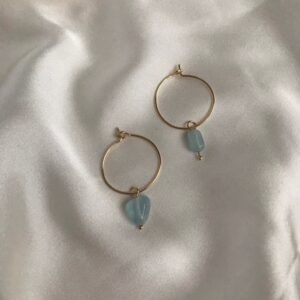 Gold Hoop Blue Stone Drop Earrings