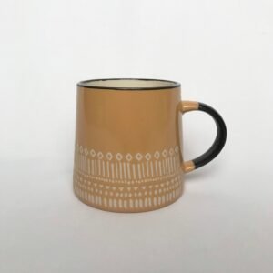 Large Mustard Yellow Pattern Mug - Coffee Cup, Gifts For Her, Herbal Tea Cup, Mosaic Style, Tapas Style, Moorish Style, Cream Mug, Black Mug