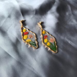 Floral Diamond-Shaped Drop Earrings