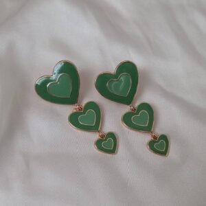 Green and Gold Retro Heart Drop Earrings