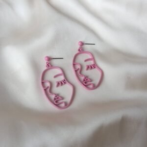 Pink Abstract Face Drop Earrings