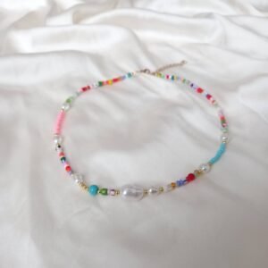 Faux Pearl & Bead Necklace - Pearl Jewellery, Accessories, Funky Necklace, Bead Necklace, Rainbow Necklace, Cute Necklace, Fashion Jewellery