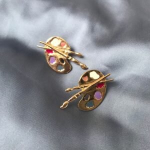 Gold Paint Palette Stud Earrings
