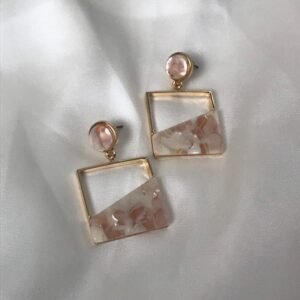 Pink Resin Square Drop Earrings