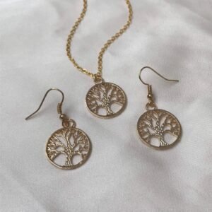 Gold Tree Earrings & Necklace Set