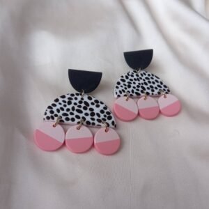 Abstract Pink Polka Dot Drop Earrings