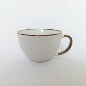 Large Bronze & White Patterned Tea Cup - Coffee Cup, Gifts For Her, Herbal Tea Cup, Diamond Mug, Cute Tea Cup, Bronze Tea cup, White Mug