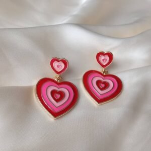 Pink Ombre Heart Drop Earrings – Retro 70s Style Statement Earrings
