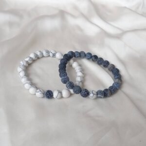 2 Matching Friendship Bead Bracelets - Bead Jewellery, Friendship Accessories, Bead Bracelets, Cute Bracelet, Grey, & White Jewellery