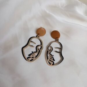 Face Outline Earrings with Wooden Stud