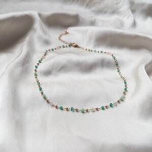 Blue & Gold Bead Choker Necklace - Gold Jewellery, Blue Accessories, Blue Choker Necklace, Gold Charm Necklace, Blue Bead Necklace