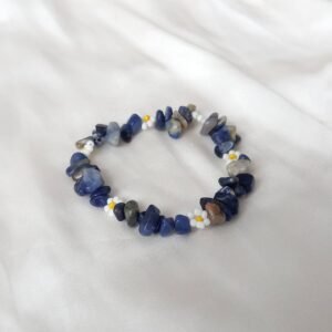 Blue Stone & Daisy Bracelet - Daisy Jewellery, Accessories, Blue Stone Bracelet, White Daisy Bracelet, Chunky Stone Bracelet