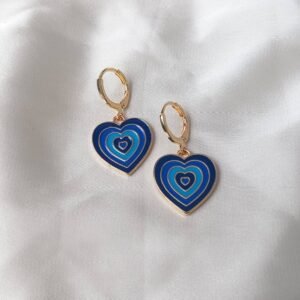 Blue & White Checkerboard Heart Drop Earrings